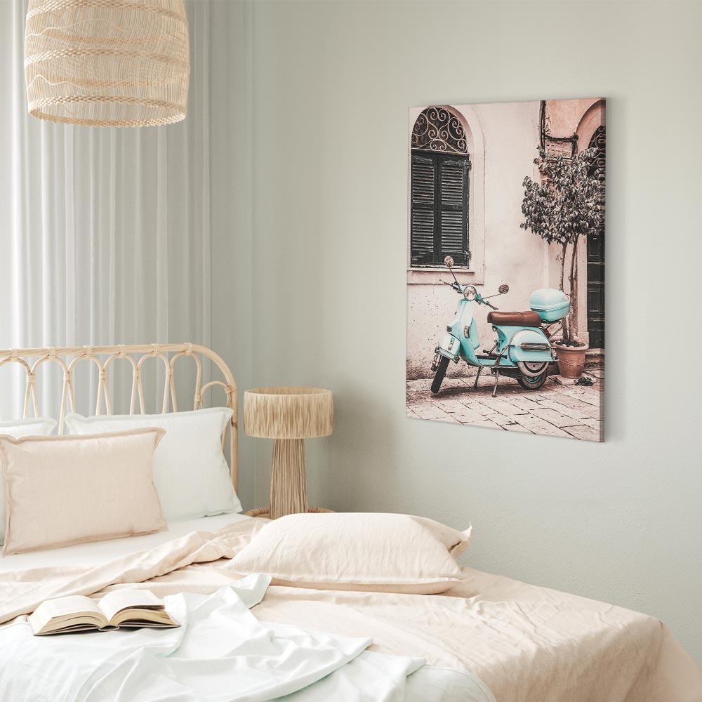 Iconic Vespa Street Scene Vertical Canvas Print
