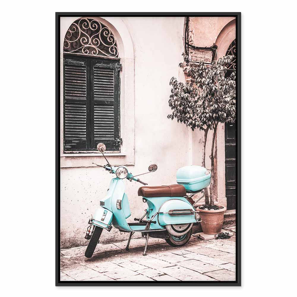 Iconic Vespa Street Scene Vertical Canvas Print
