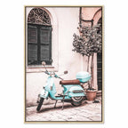 Iconic Vespa Street Scene Vertical Canvas Print
