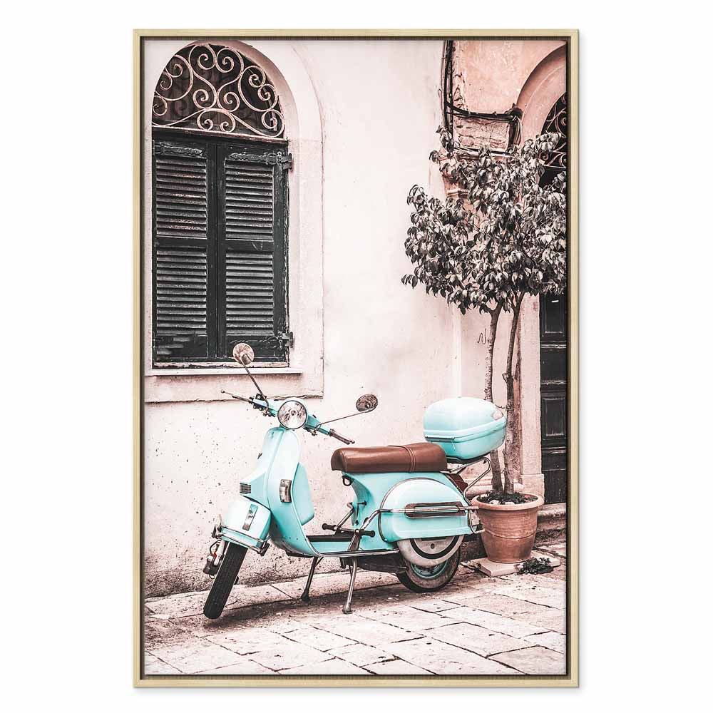 Iconic Vespa Street Scene Vertical Canvas Print