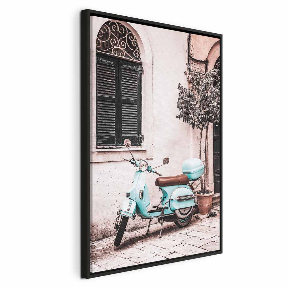 Iconic Vespa Street Scene Vertical Canvas Print