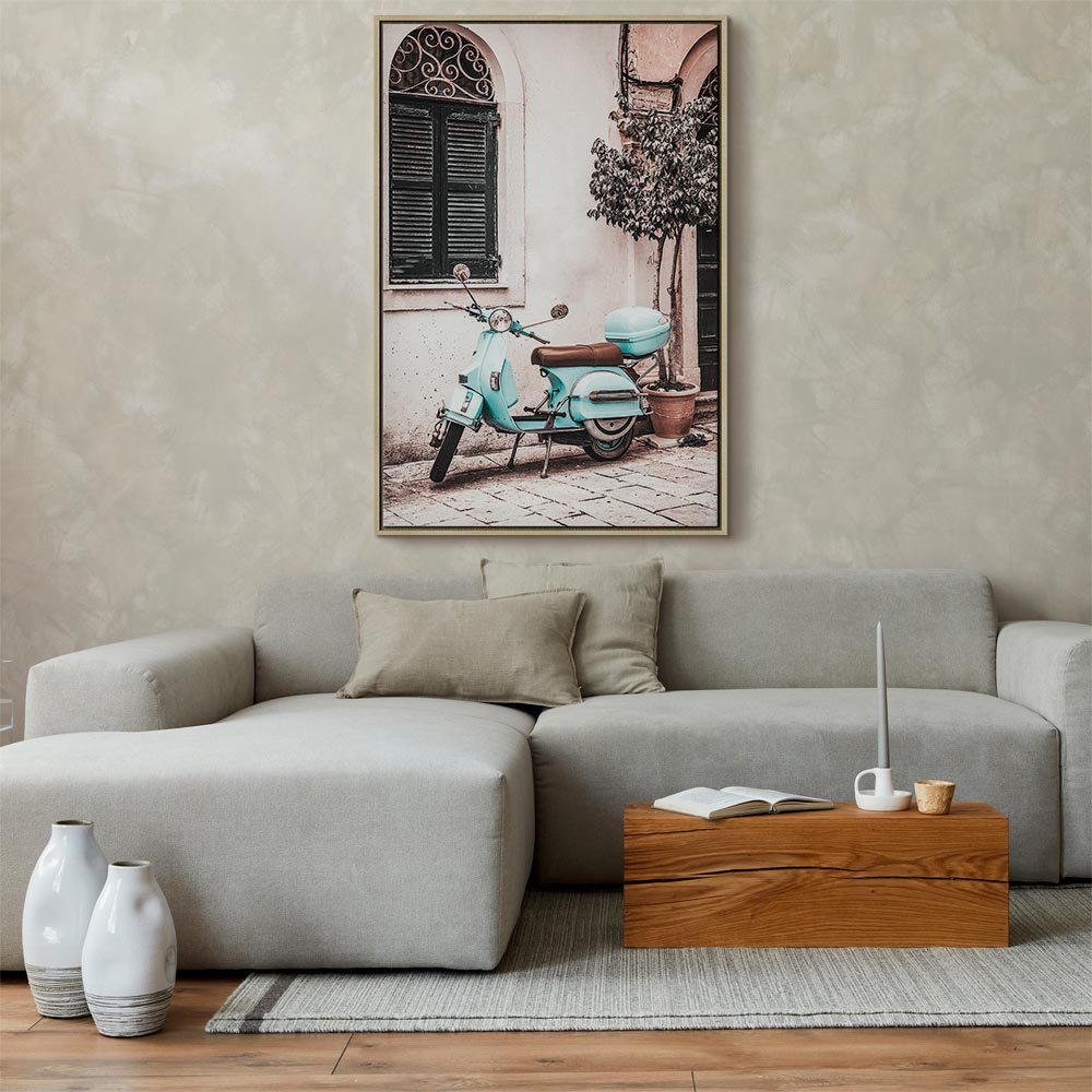 Iconic Vespa Street Scene Vertical Canvas Print
