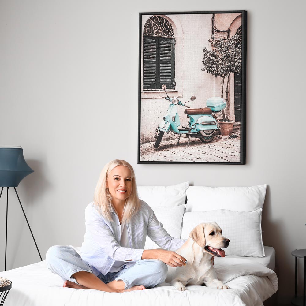 Iconic Vespa Street Scene Vertical Canvas Print