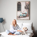 Iconic Vespa Street Scene Vertical Canvas Print