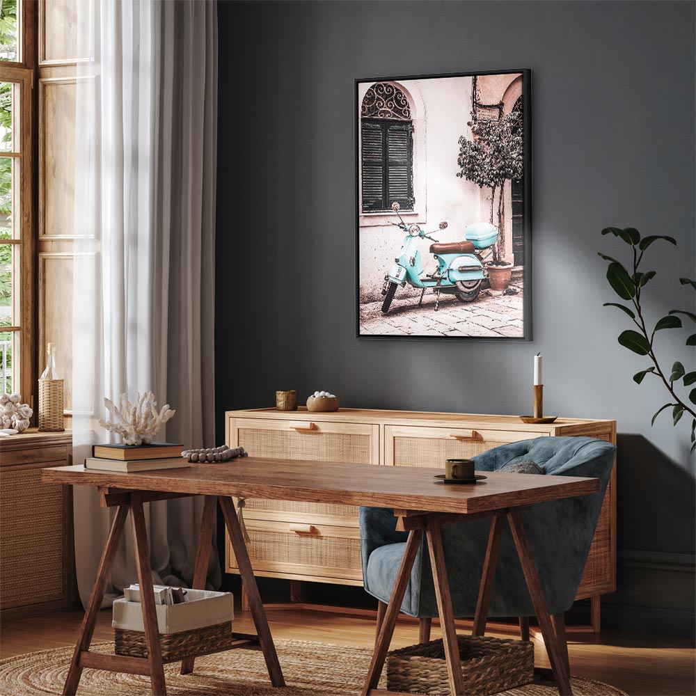 Iconic Vespa Street Scene Vertical Canvas Print