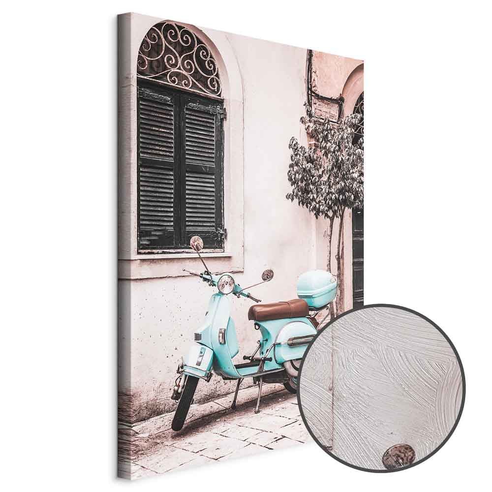 Iconic Vespa Street Scene Vertical Canvas Print