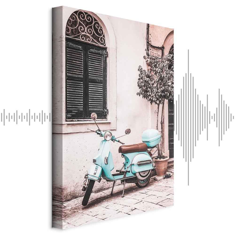Iconic Vespa Street Scene Vertical Canvas Print