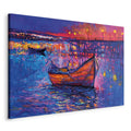Night Lake Landscape Boat Modern Impressionism Canvas Print