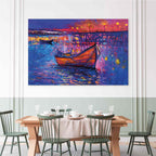 Night Lake Landscape Boat Modern Impressionism Canvas Print