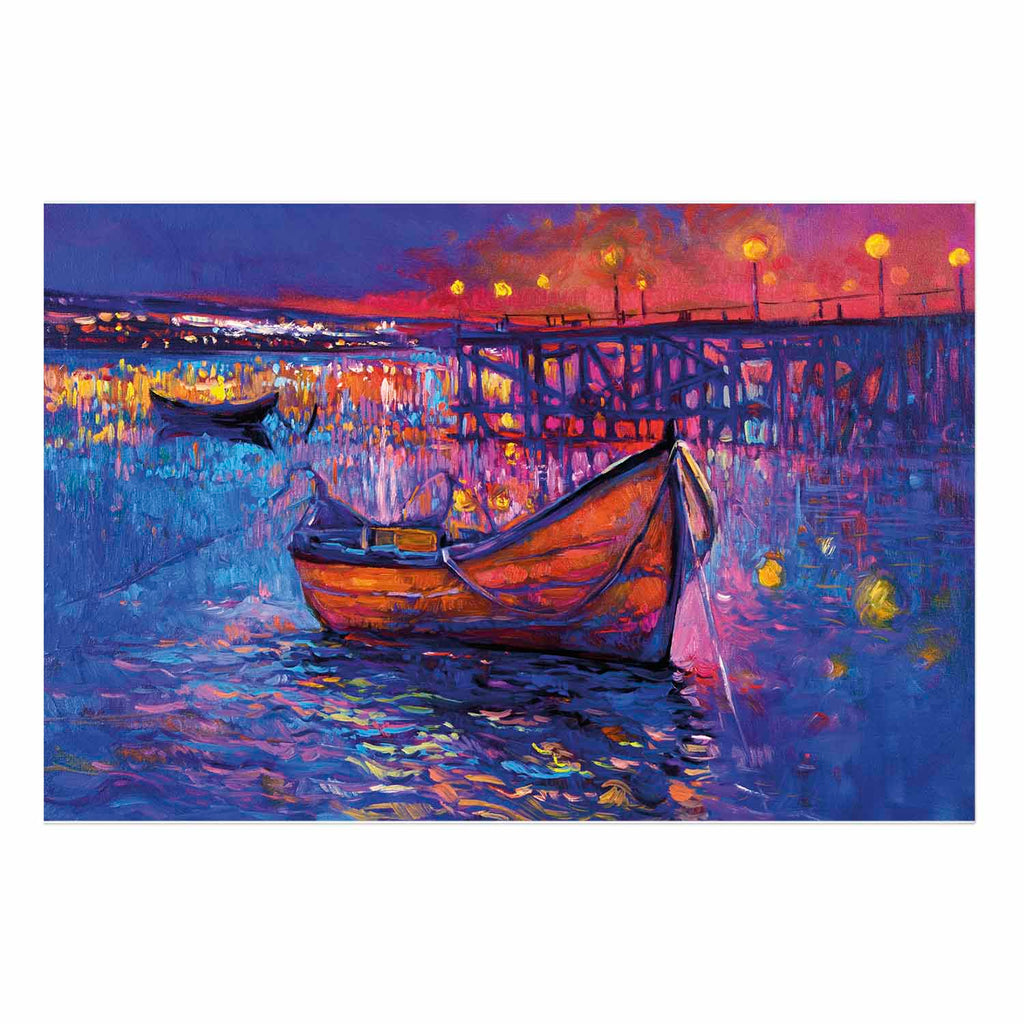 Night Lake Boat Modern Impressionism Poster