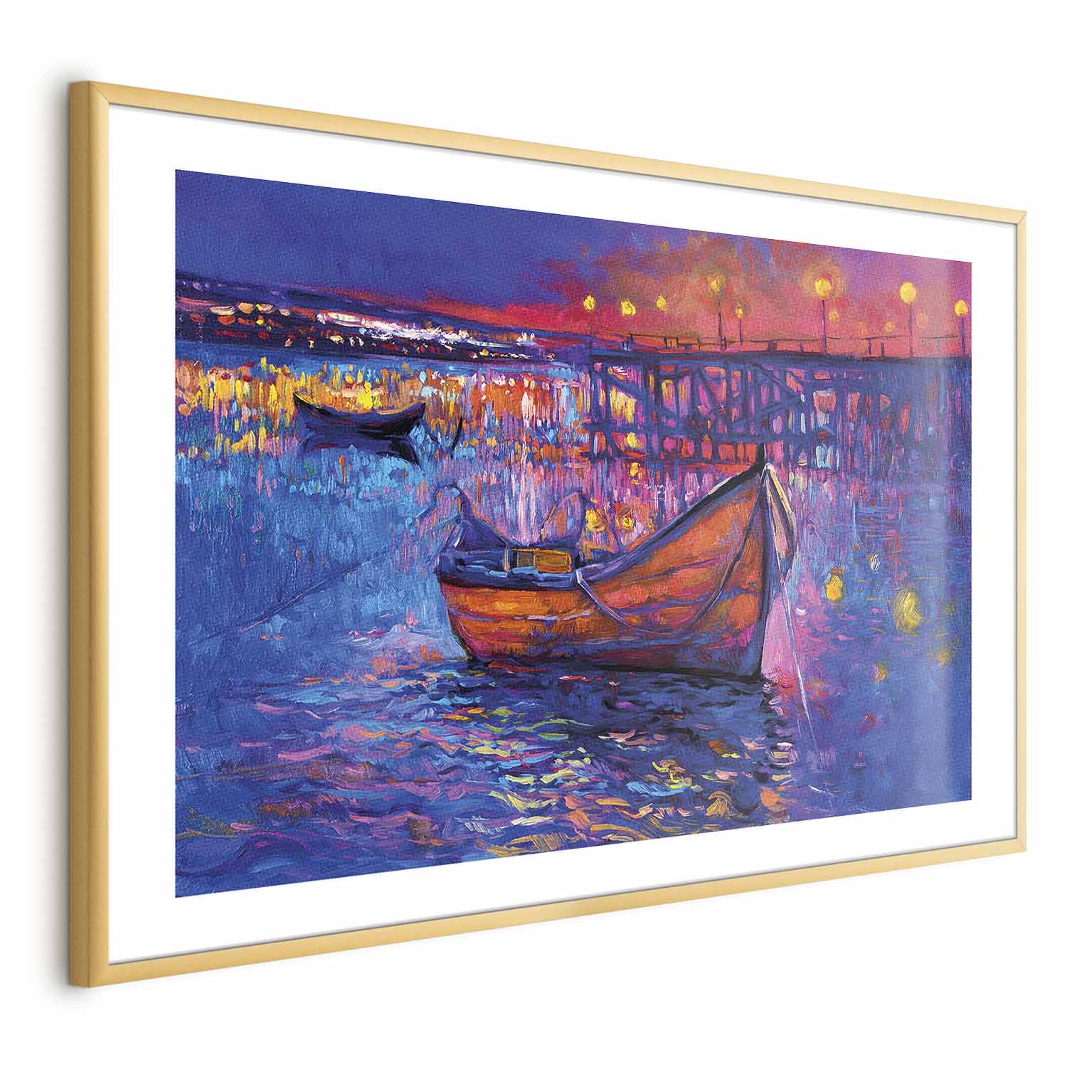 Night Lake Boat Modern Impressionism Poster