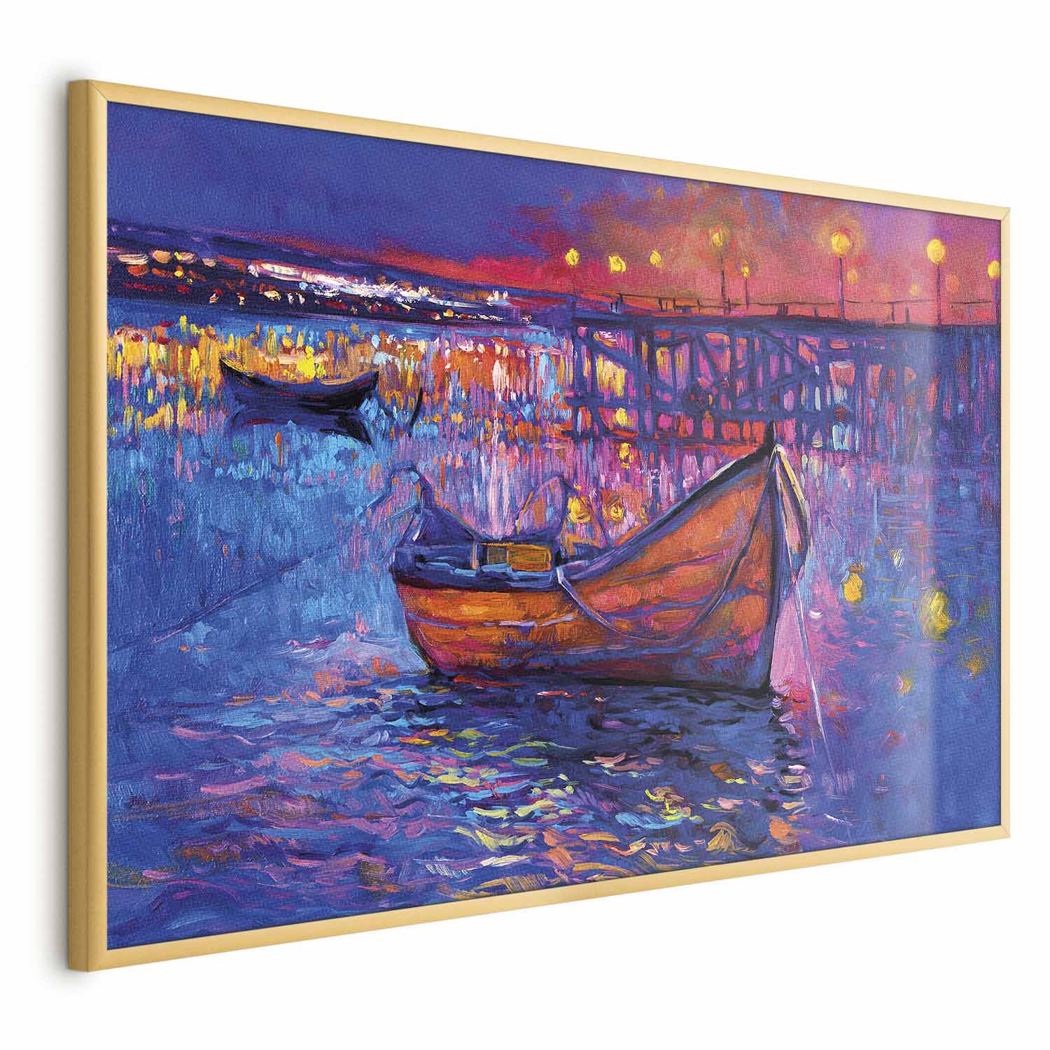 Night Lake Boat Modern Impressionism Poster