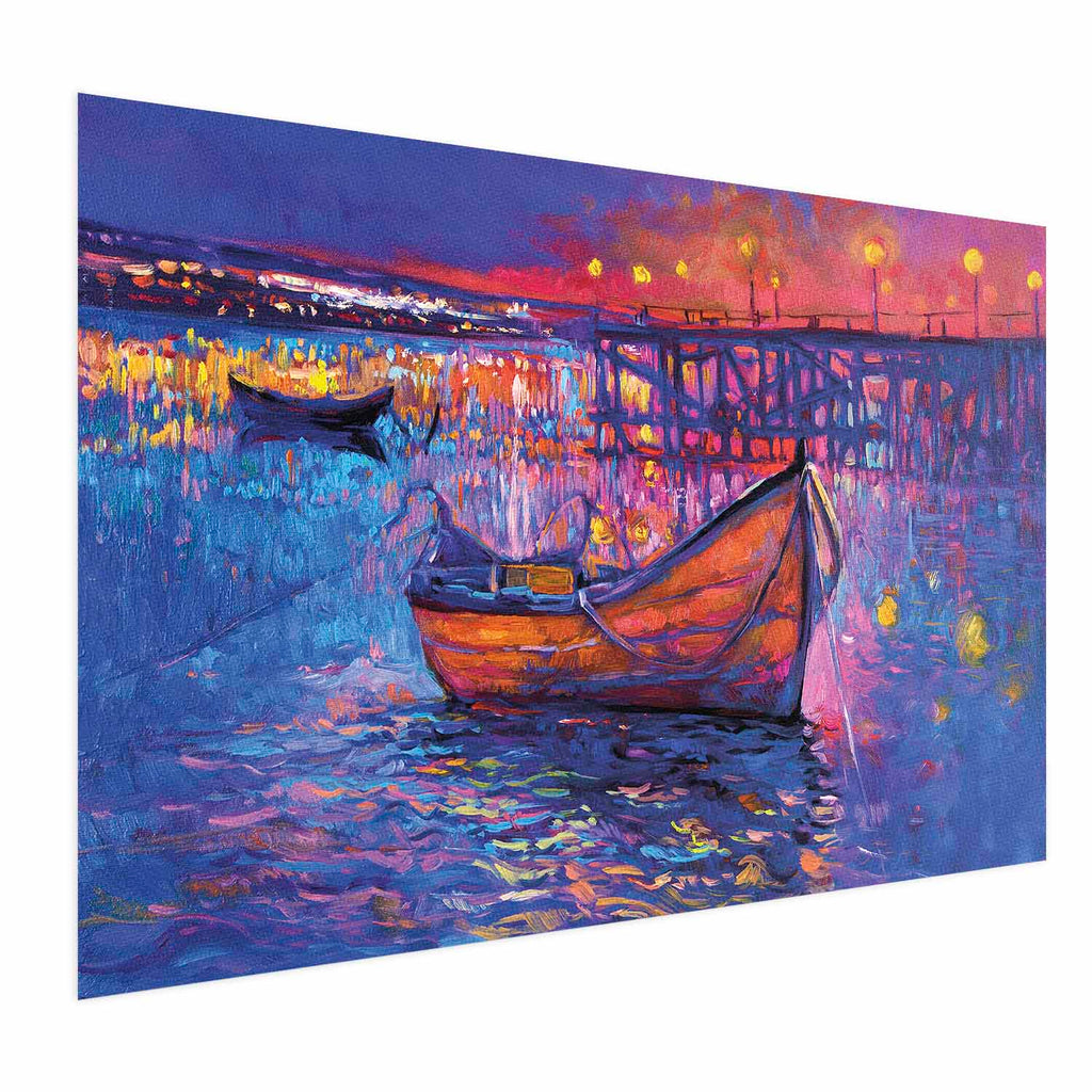 Night Lake Boat Modern Impressionism Poster