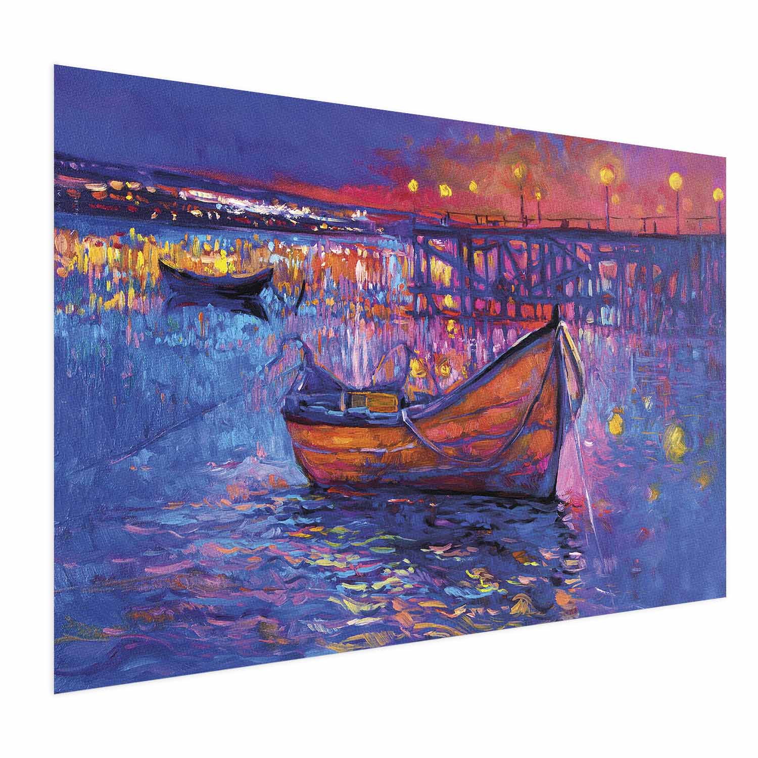 Night Lake Boat Modern Impressionism Poster