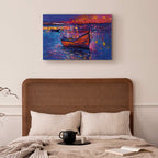 Night Lake Boat Modern Impressionism Canvas Print