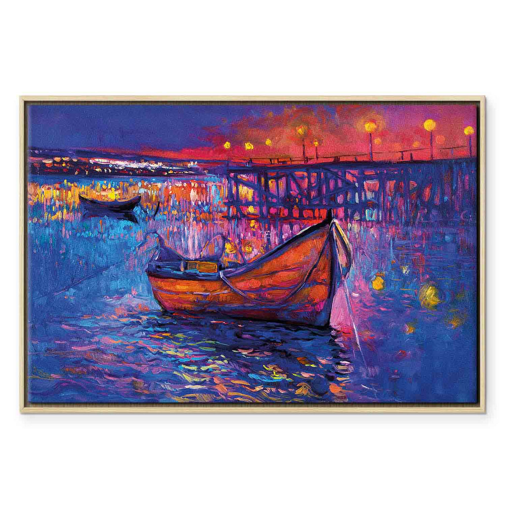 Night Lake Boat Modern Impressionism Canvas Print