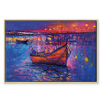 Night Lake Boat Modern Impressionism Canvas Print
