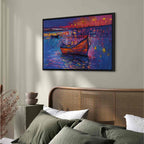 Night Lake Boat Modern Impressionism Canvas Print