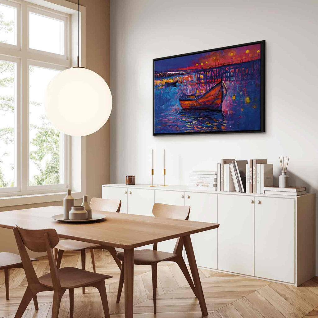 Night Lake Boat Modern Impressionism Canvas Print