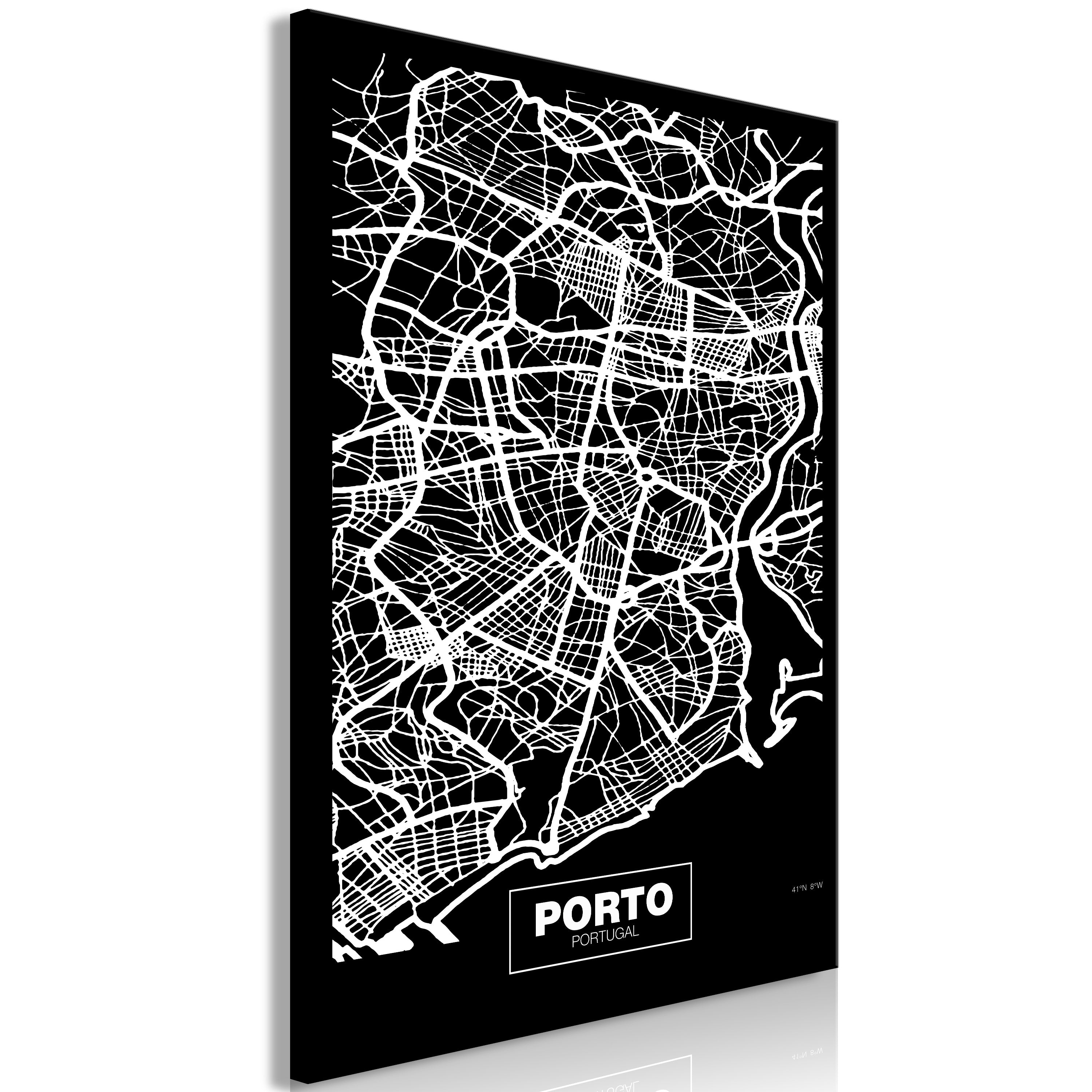 Canvas Print - Negative Map: Porto (1 Part) Vertical