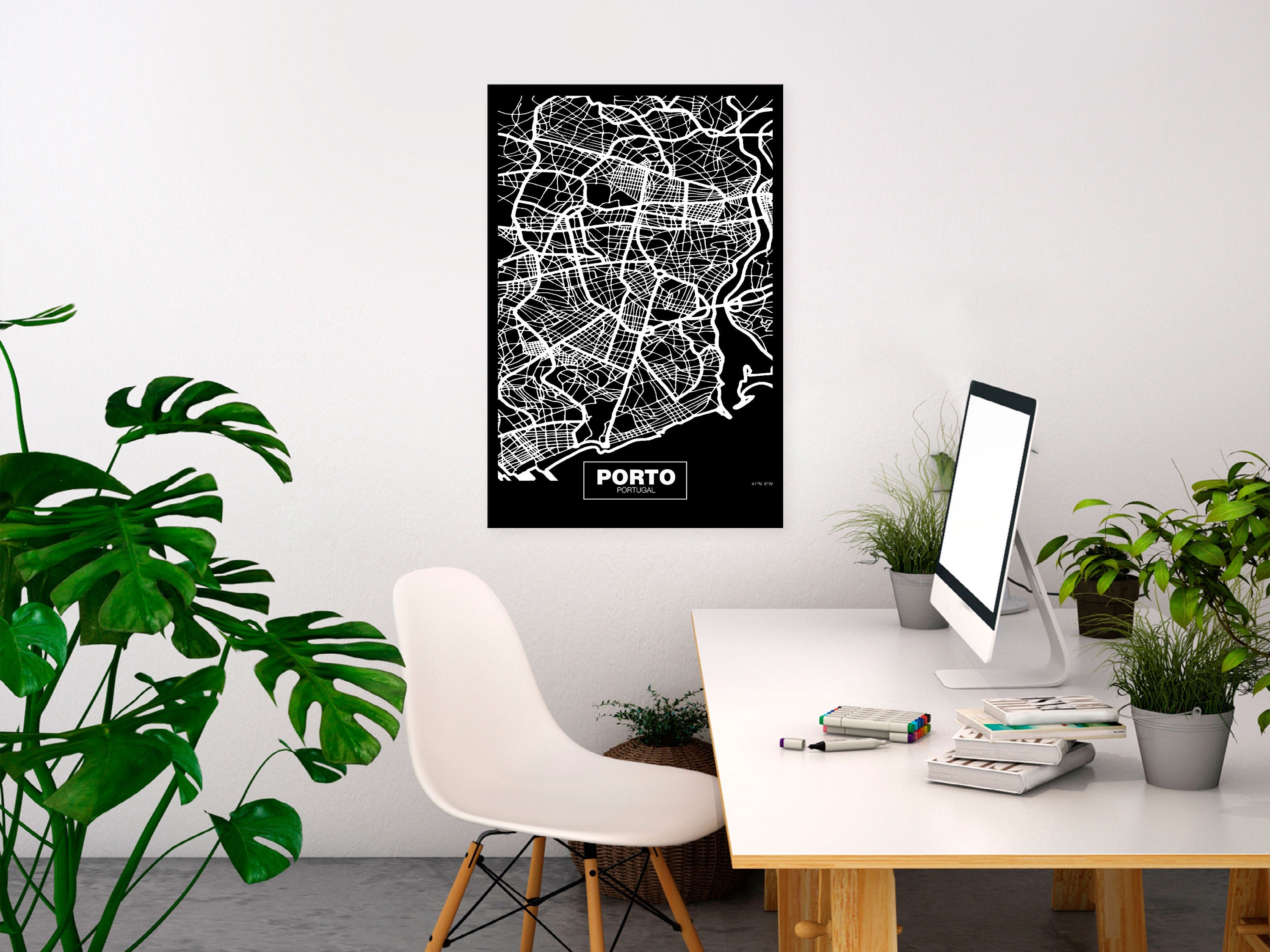 Canvas Print - Negative Map: Porto (1 Part) Vertical
