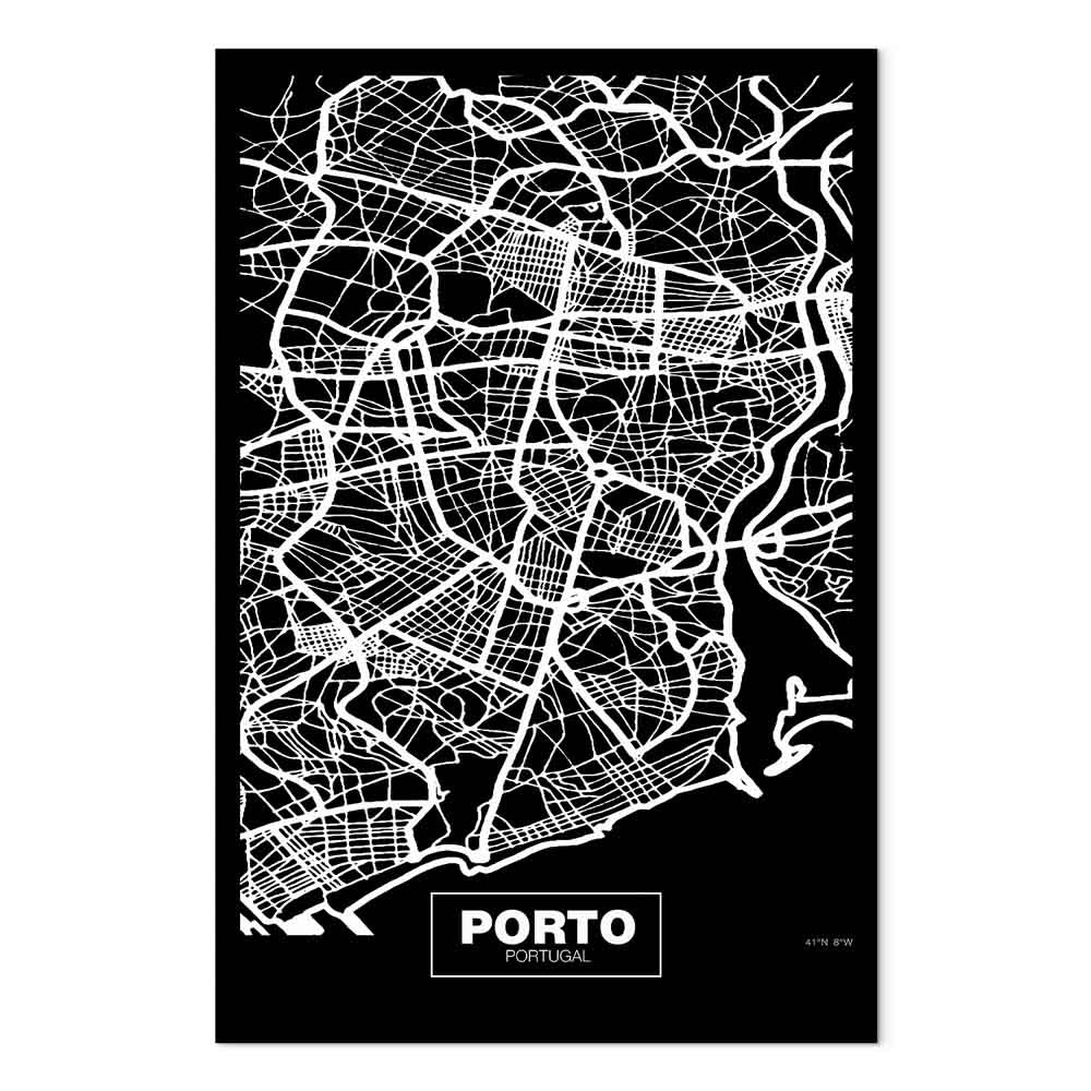 Porto Negative Map Vertical Canvas Print