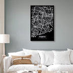 Porto Negative Map Vertical Canvas Print