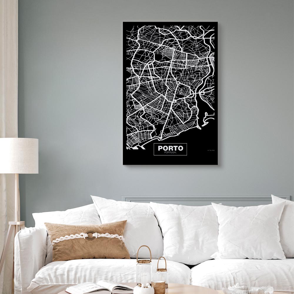 Porto Negative Map Vertical Canvas Print