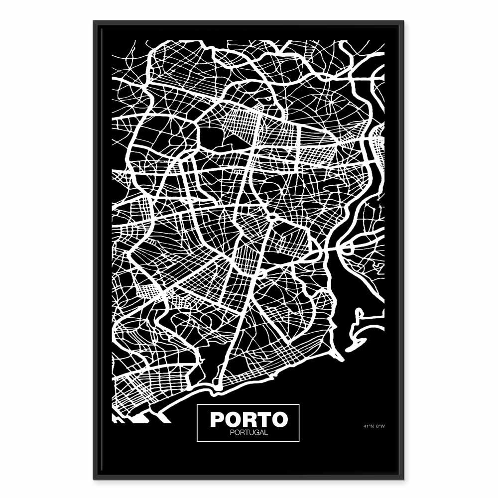 Porto Negative Map Vertical Canvas Print