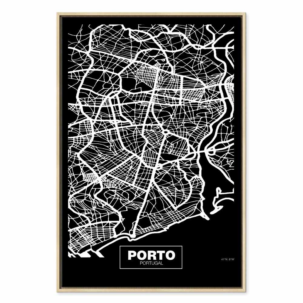 Porto Negative Map Vertical Canvas Print