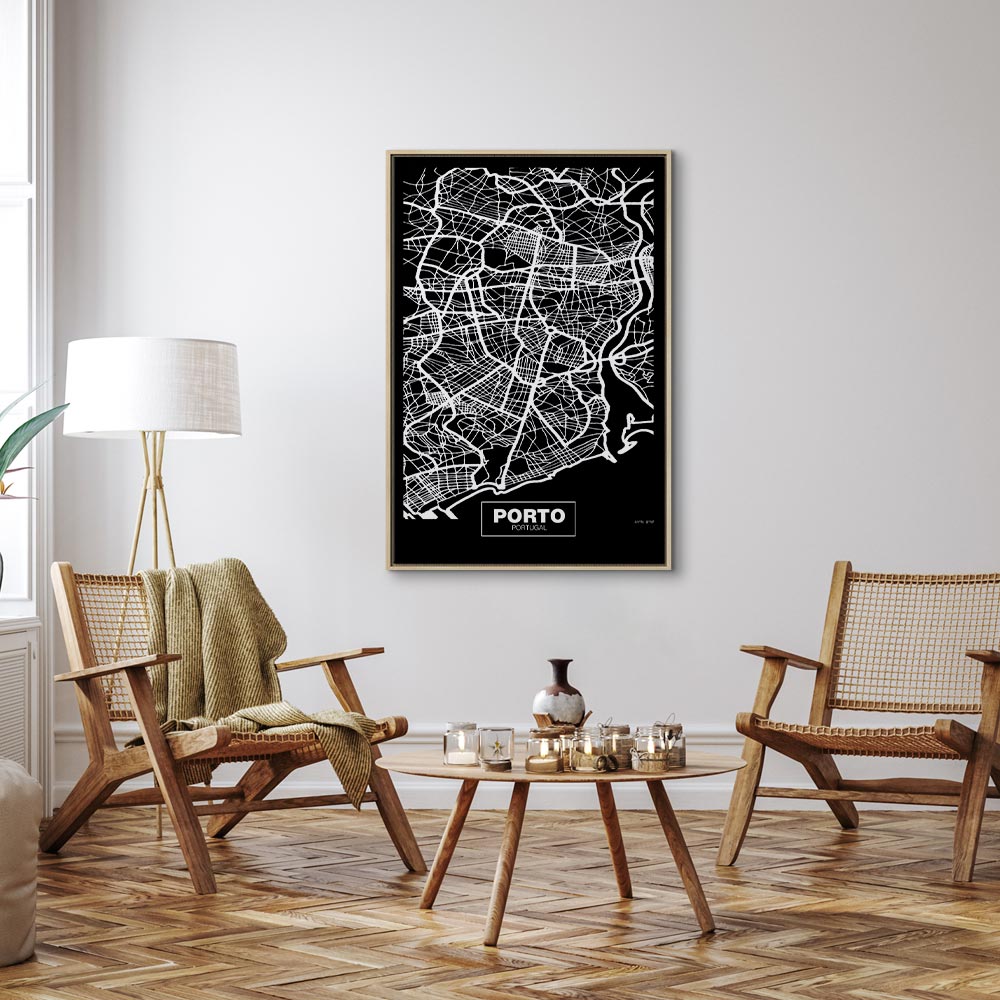 Porto Negative Map Vertical Canvas Print