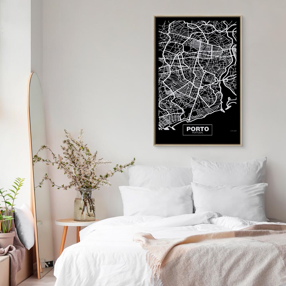 Porto Negative Map Vertical Canvas Print