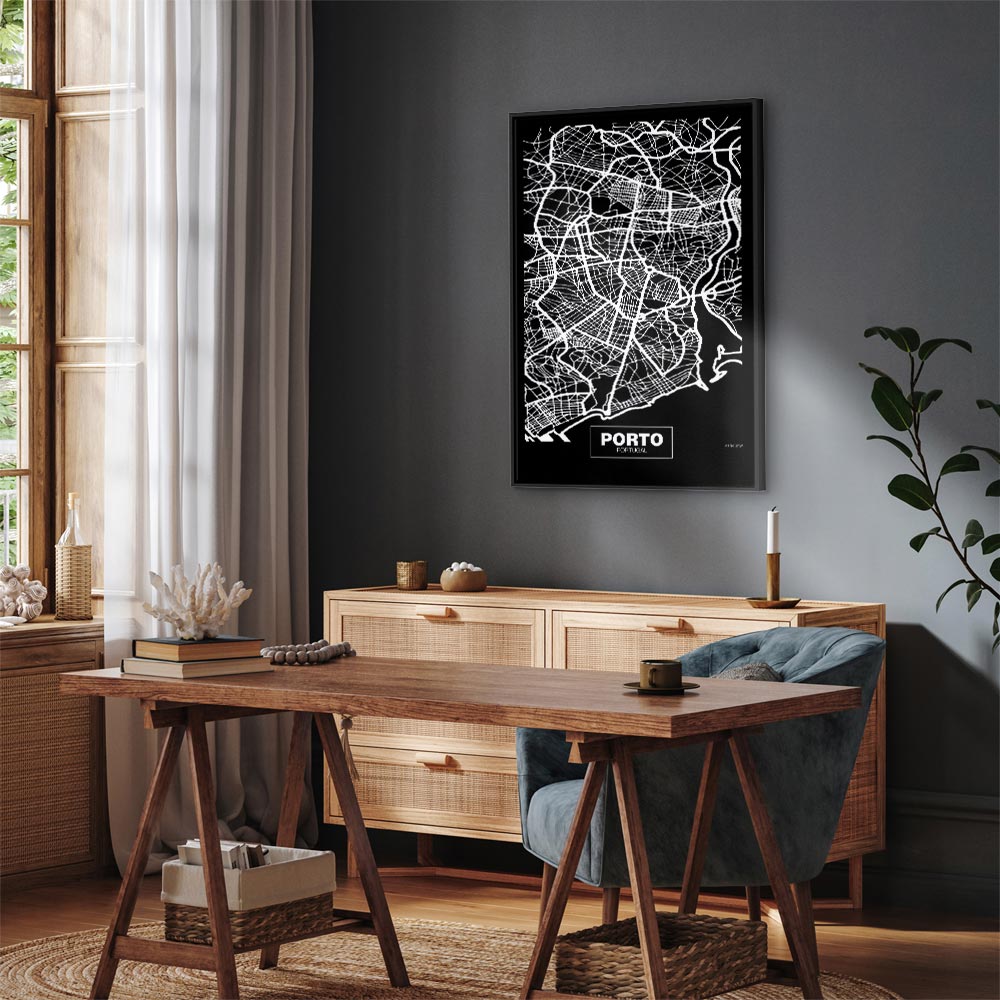 Porto Negative Map Vertical Canvas Print