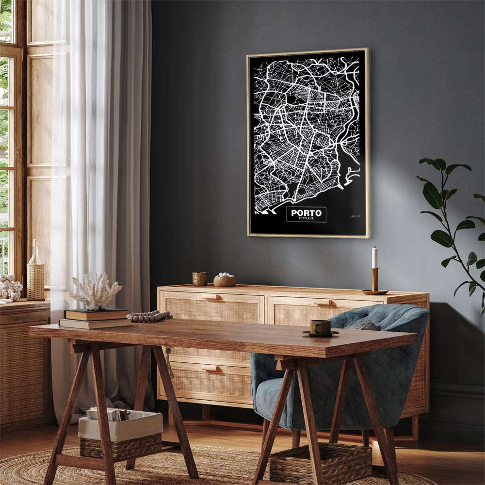 Porto Negative Map Vertical Canvas Print