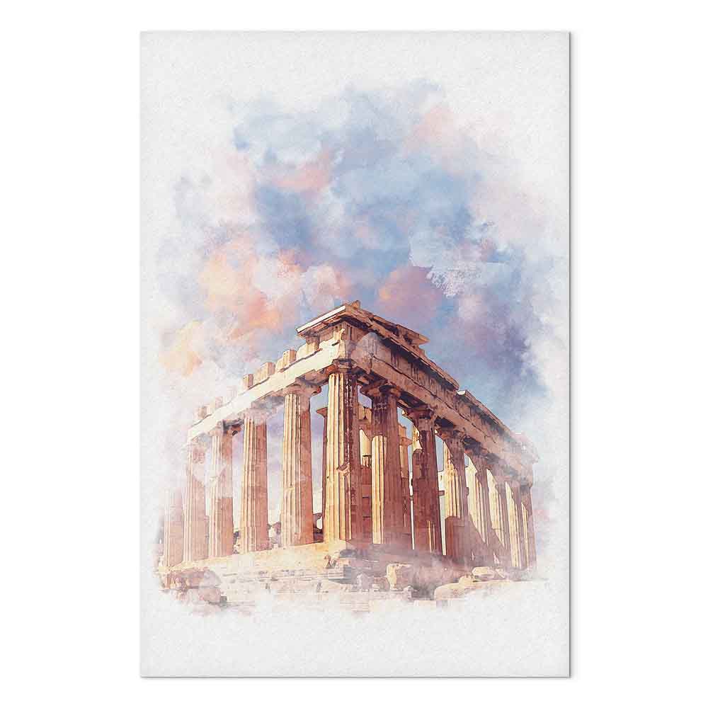 Painted Parthenon Watercolour Architecture Canvas Print