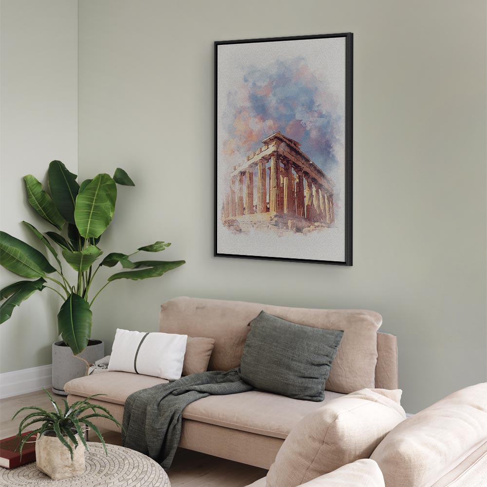 Painted Parthenon Watercolour Architecture Canvas Print