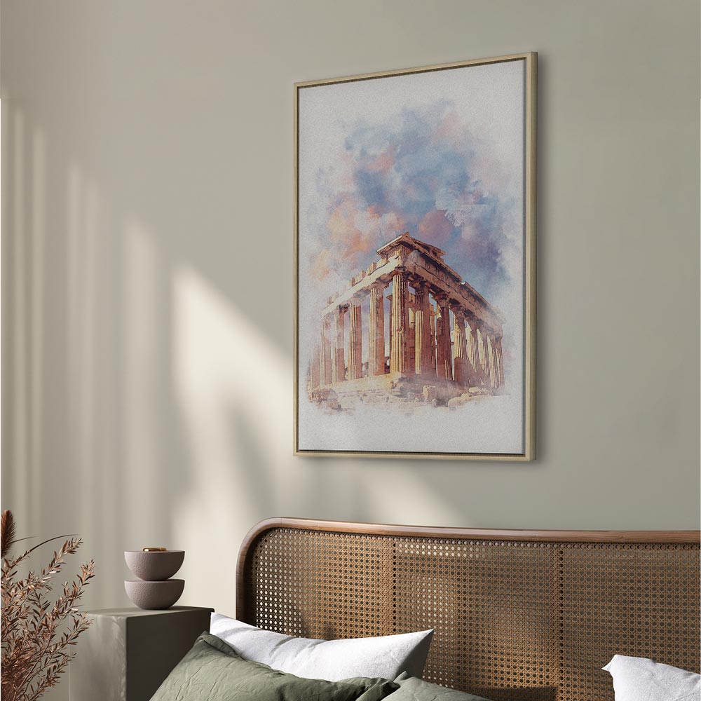 Painted Parthenon Watercolour Architecture Canvas Print