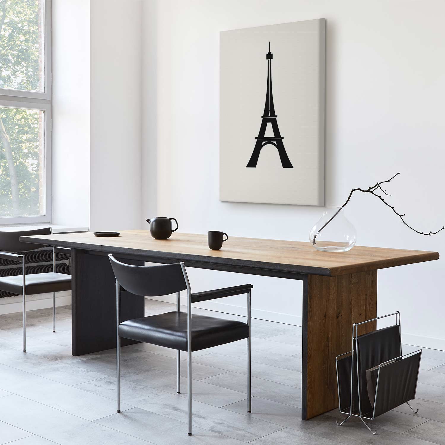 Eiffel Tower Black and White Minimalist Canvas Print