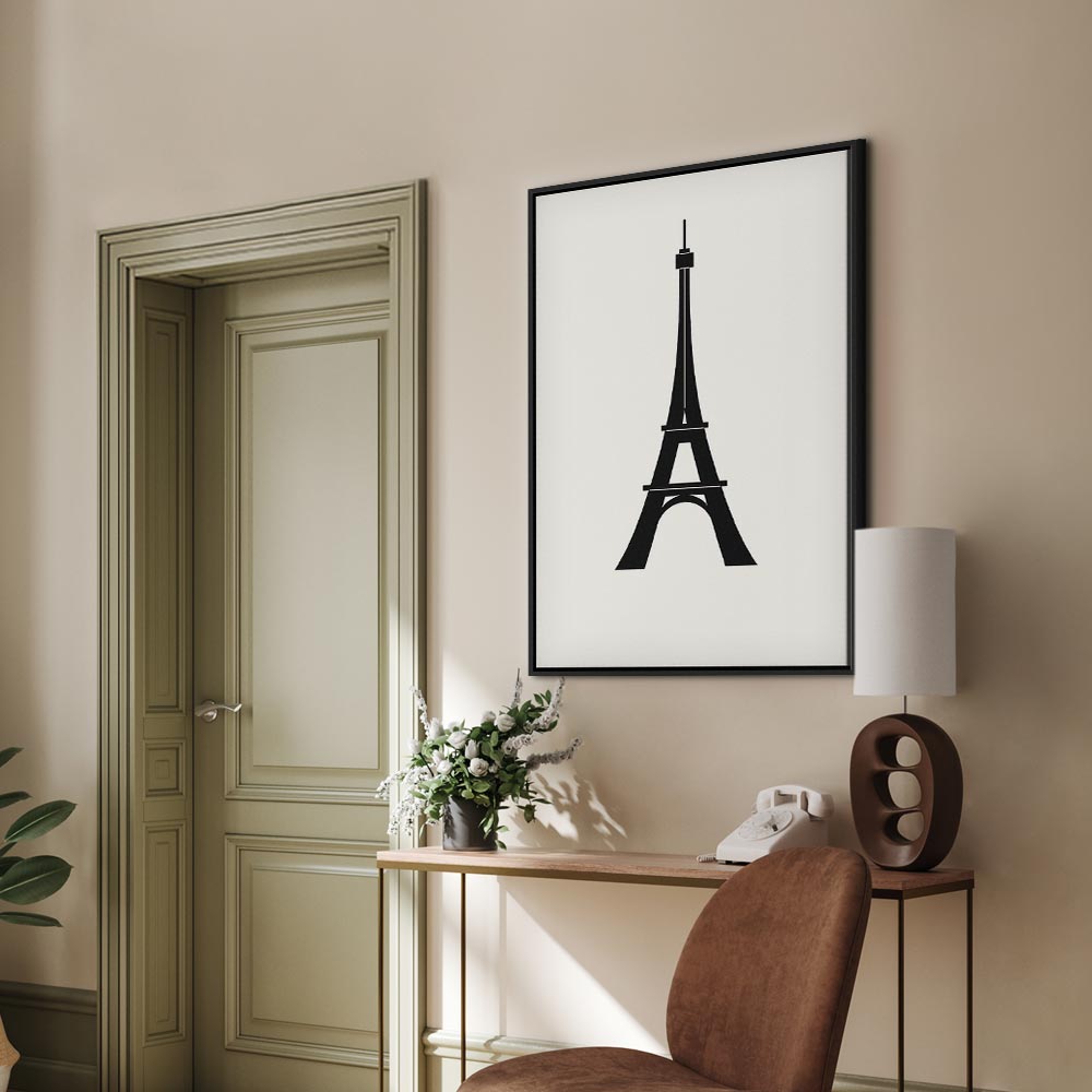Eiffel Tower Black and White Minimalist Canvas Print