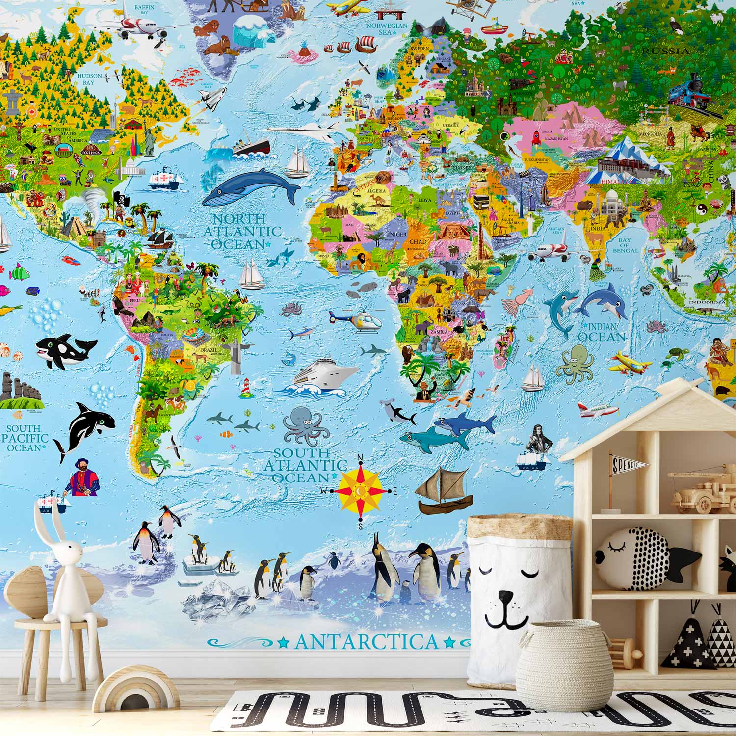 Colorful World Map for Kids Wall Mural