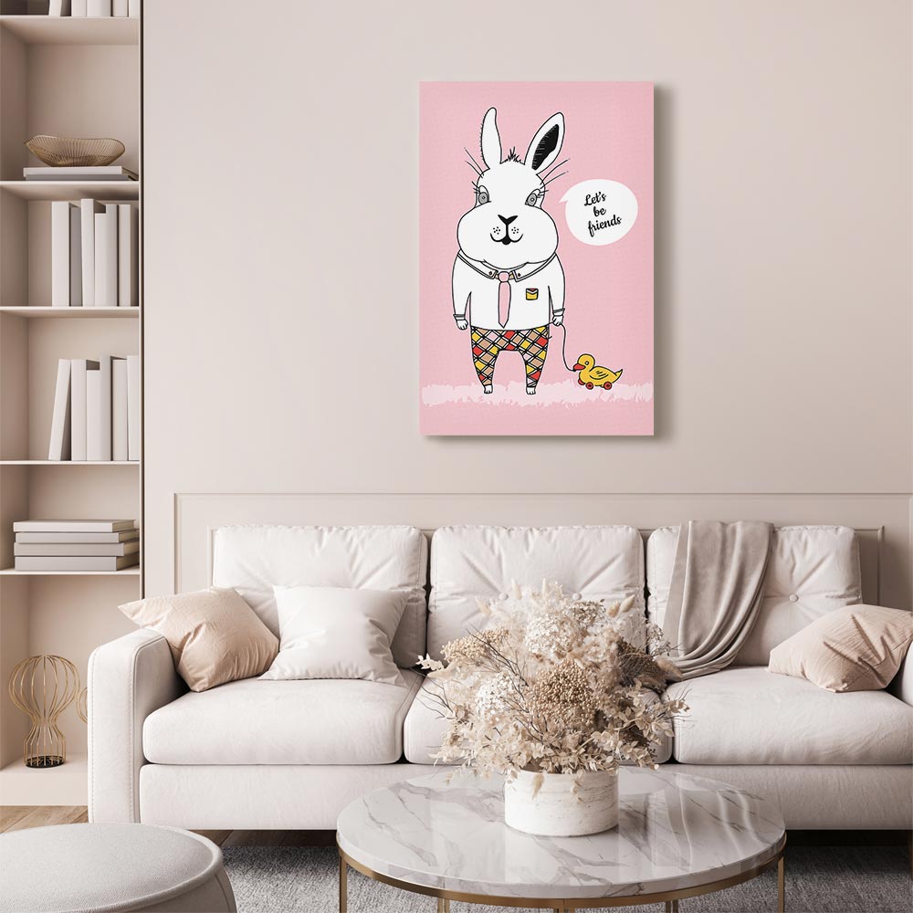 Rabbit and Duck Friends Nursery Canvas Print