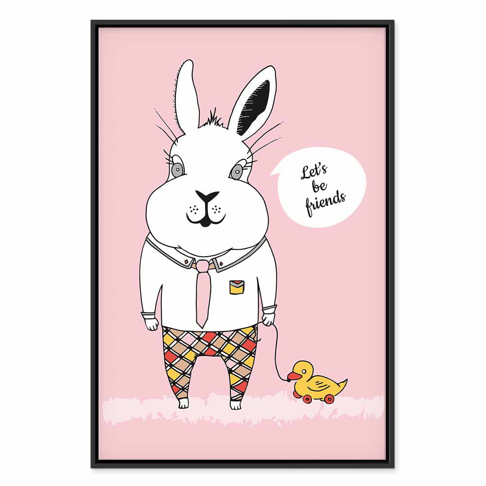 Rabbit and Duck Friends Nursery Canvas Print