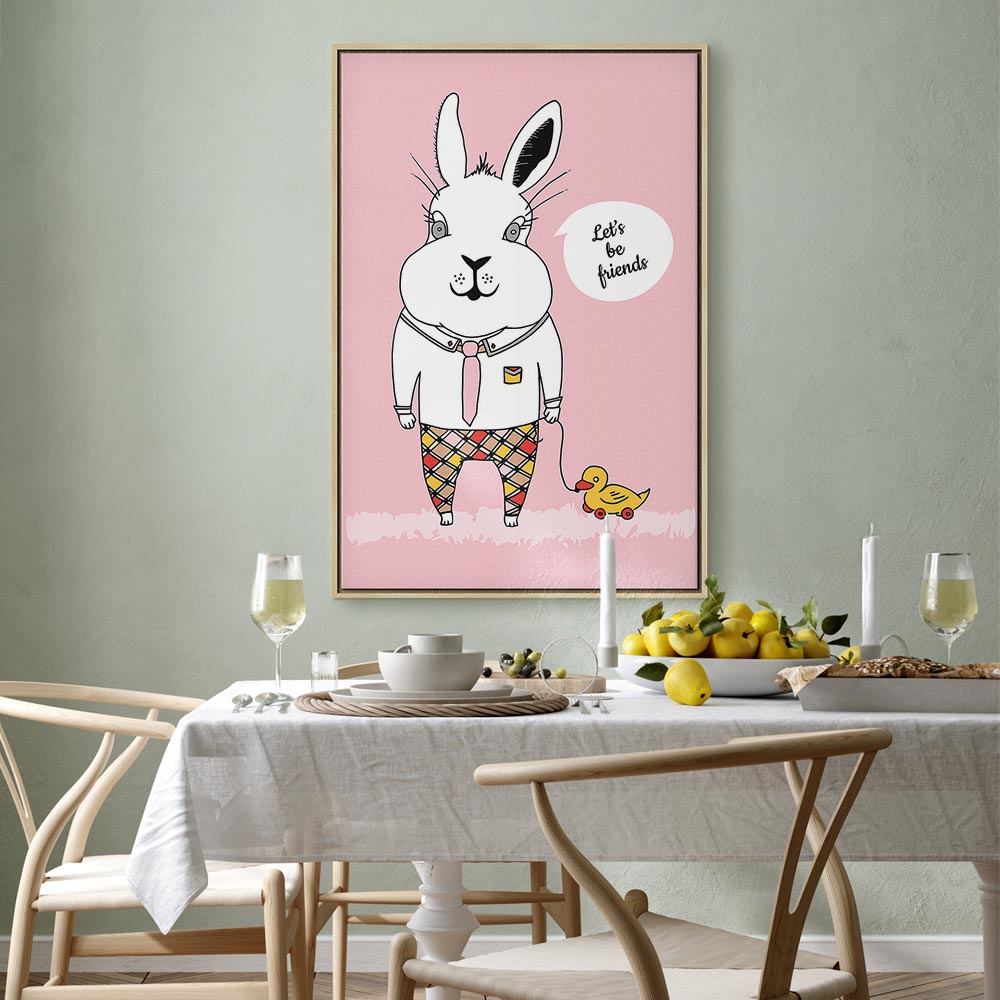 Rabbit and Duck Friends Nursery Canvas Print