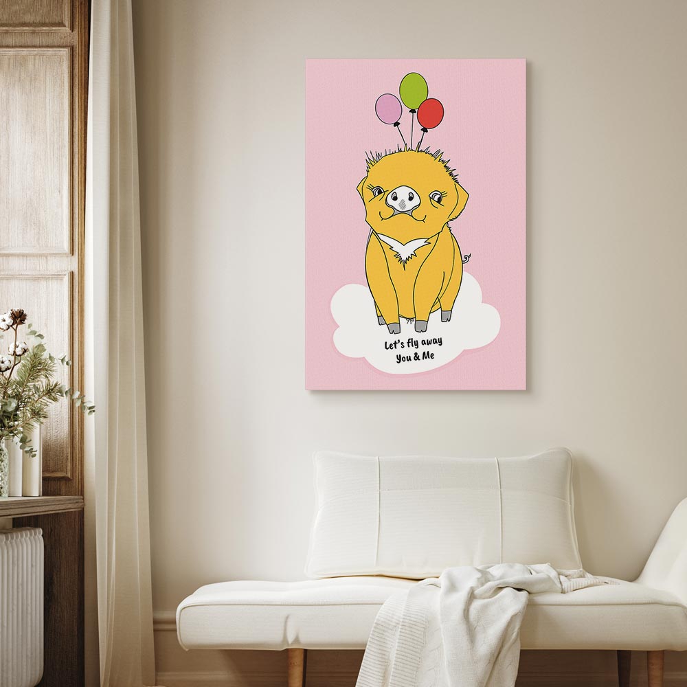 Soaring Pig Funny Vertical Canvas Print