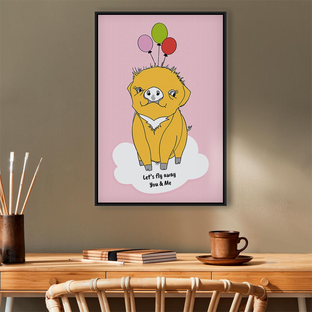 Soaring Pig Funny Vertical Canvas Print