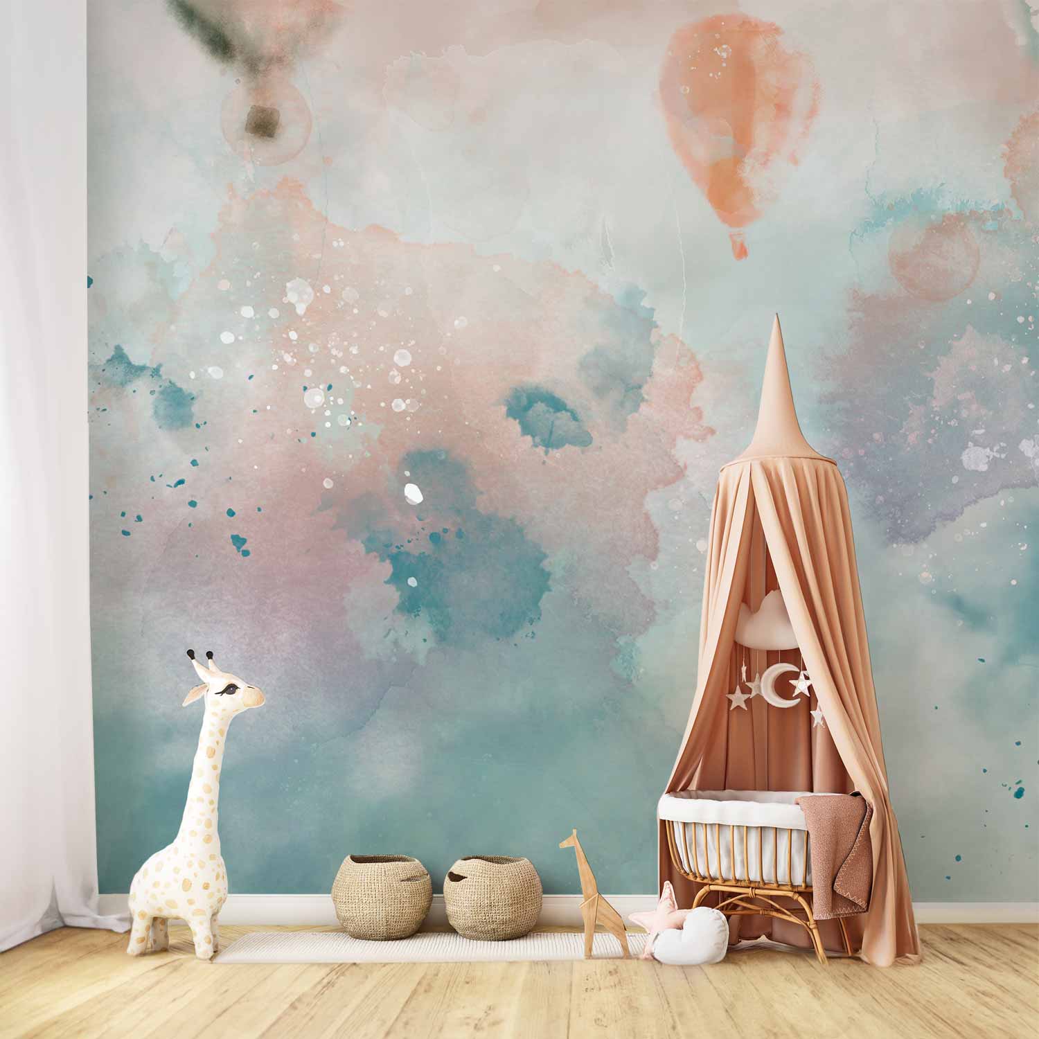 Watercolor Hot Air Balloon Dream Wall Mural