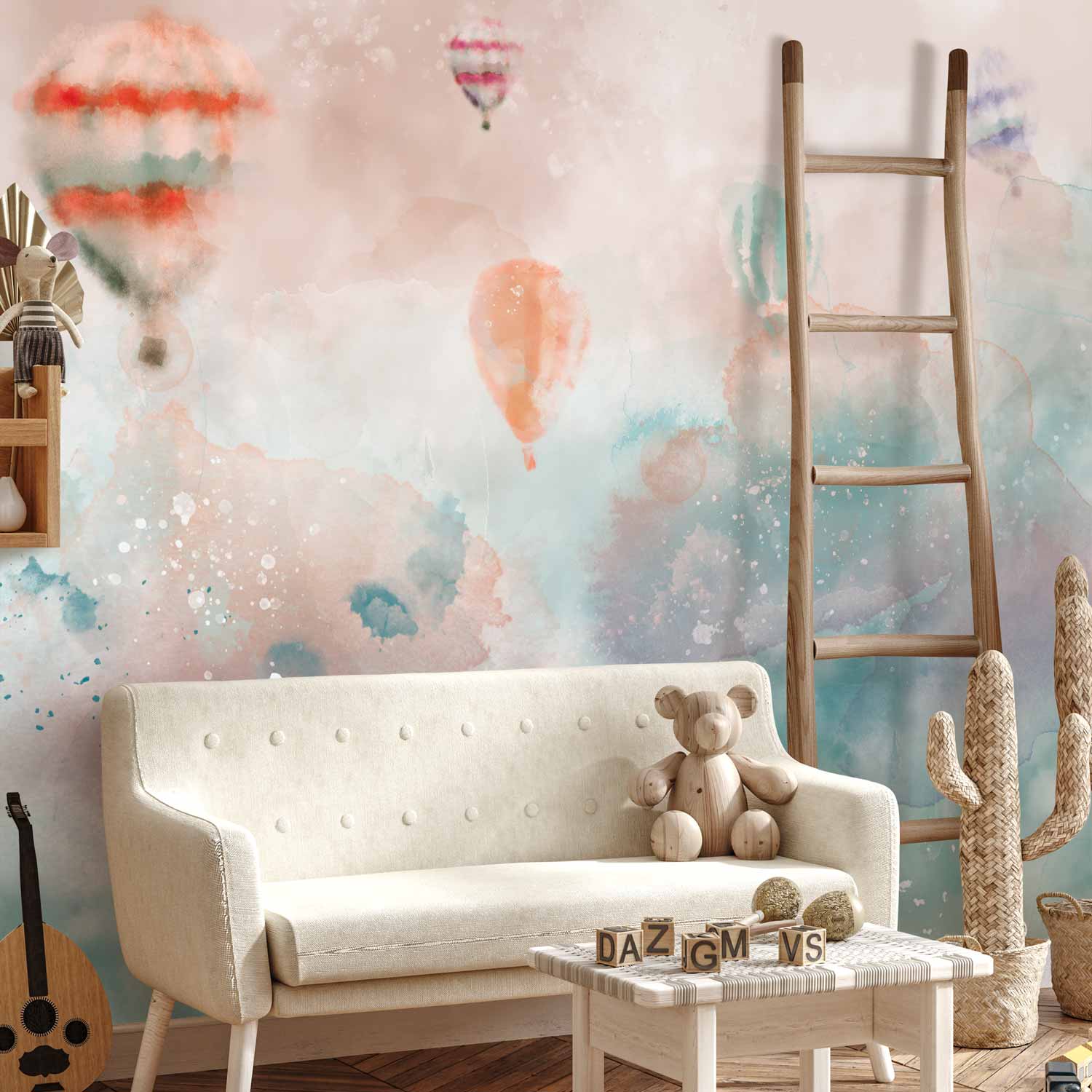 Watercolor Hot Air Balloon Dream Wall Mural