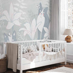 Whimsical Cat and Girl Floral Wall Mural