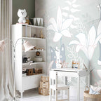 Whimsical Cat and Girl Floral Wall Mural