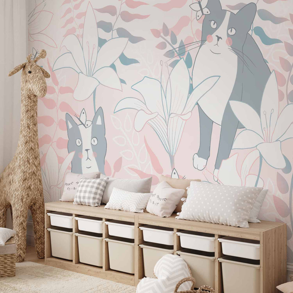 Cat and Girl Fantasy Wall Mural